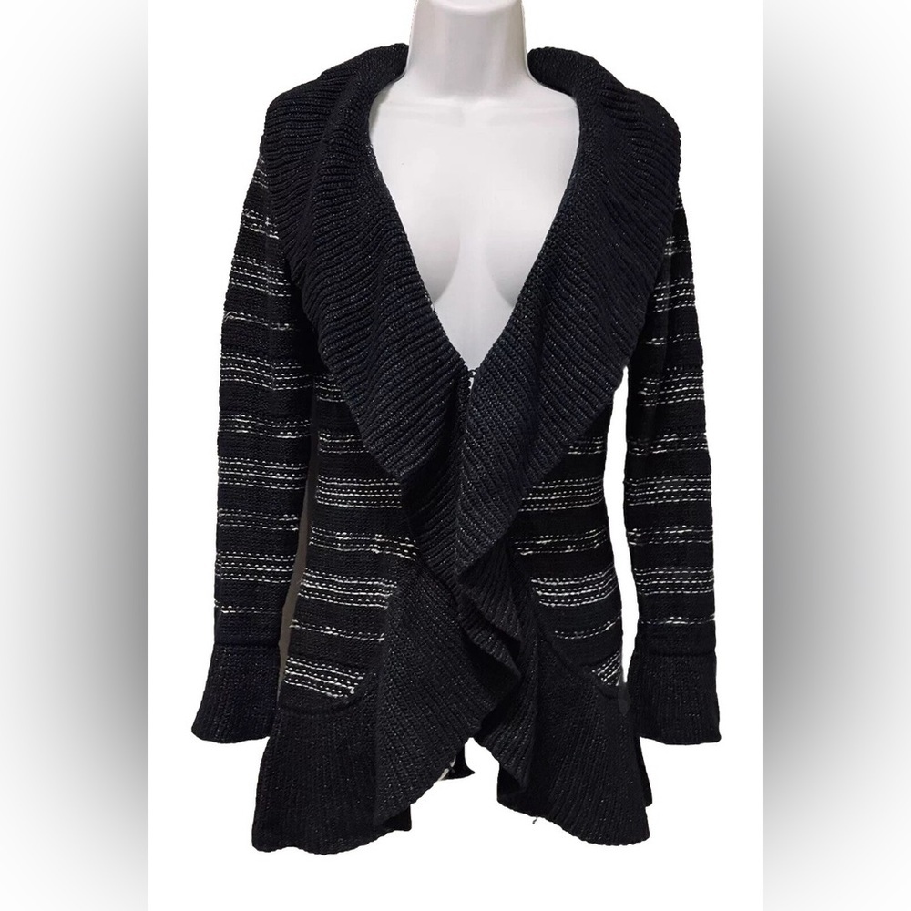 Elegant Black Striped Women's Cardigan